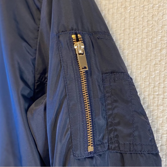Bomber Cropped Jacket Women’s 8 H&M Navy/Maroon Gold Accents Zip Sleeve Pocket - Picture 6 of 13
